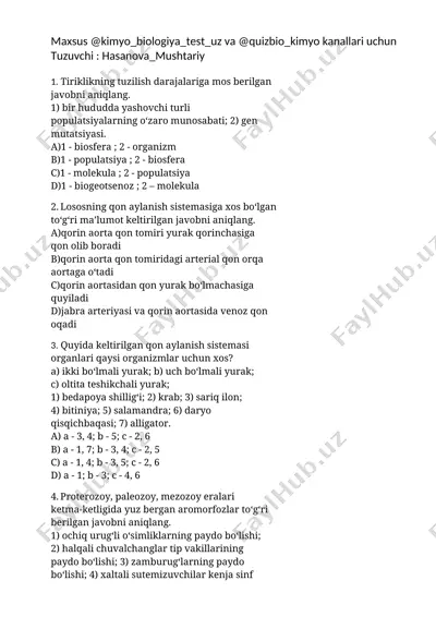 kimyo-biologiya test javoblari — DOCX