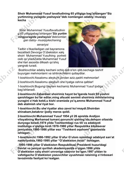 "siz yurtimning yuragida yashaysiz" adabiy- musiqiy kecha — DOCX