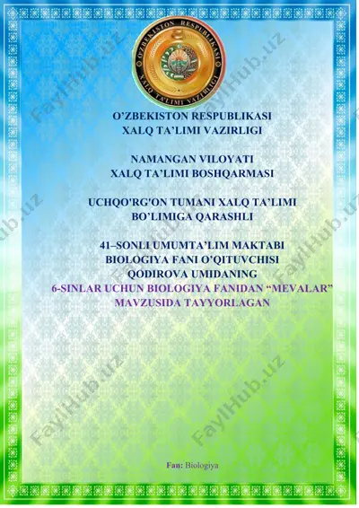 mevalar mavzusidagi biologiya darsi materiallari — DOCX