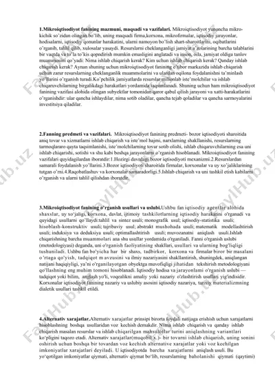 mikroiqtisodiyot fanining mazmuni, maqsadi va vazifalari — DOCX
