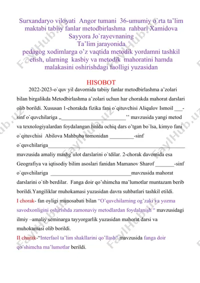 tabiiy fanlar metodbirlashma — DOCX