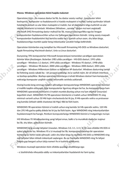 windows operatsion tizimi — DOCX