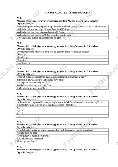 mikrobiologiya va virusologiya asoslari — DOCX