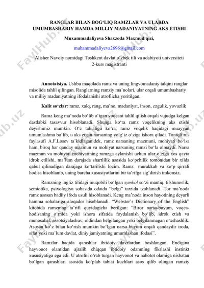 ranglar bilan bog‘liq ramzlar va ularda umumbashariy hamda milliy madaniyatning aks etishi — DOCX