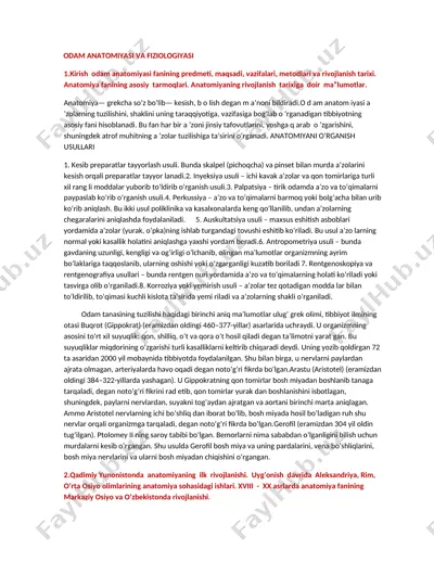 odam anatomiyasi va fiziologiyasi — DOCX