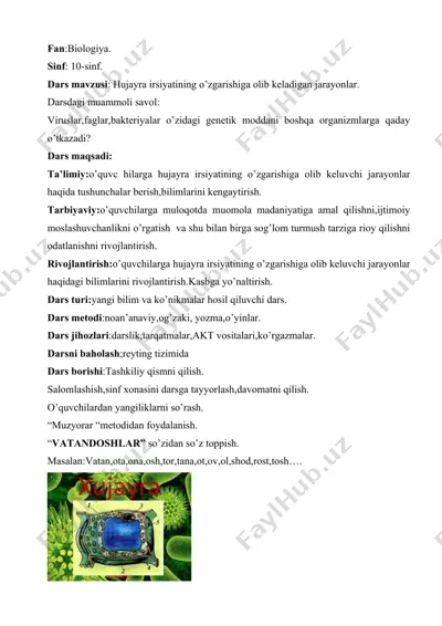 hujayra irsiyatining o’zgarishiga olib keladigan jarayonlar — DOCX