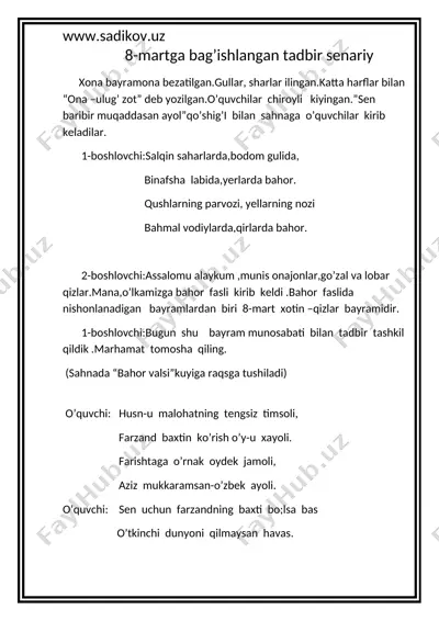 8-martga bag’ishlangan tadbir senariy — DOCX