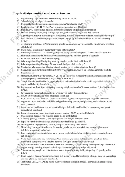 impuls tibbiyot instituti talabalari uchun test — DOCX