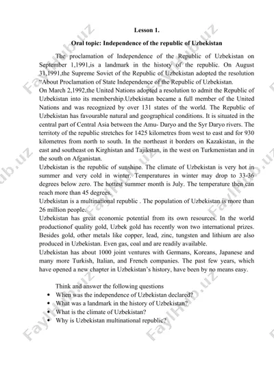 independence of the republic of uzbekistan — DOCX