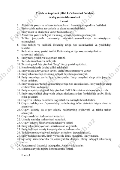 yozish va taqdimot qilish ko‘nikmalari fanidan — DOCX