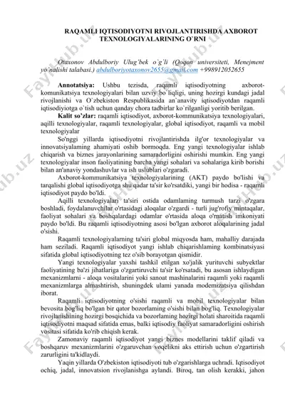raqamli iqtisodiyotni rivojlantirishda axborot texnologiyalarining o'rni — DOCX