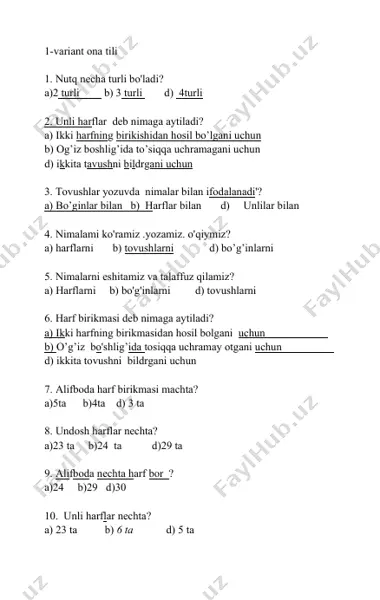 ona tili variant testi — DOCX