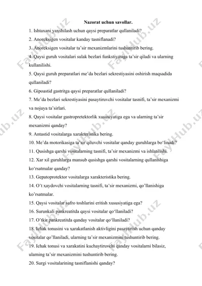 anoreksigen vositalar haqida savollar — DOCX