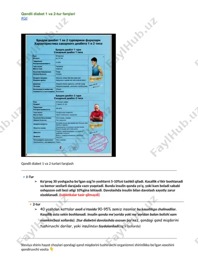 qandli diabet 1 va 2-tur farqlari — DOCX