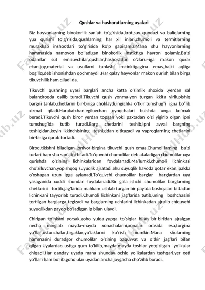 qushlar va hashoratlarning uyalari — DOCX