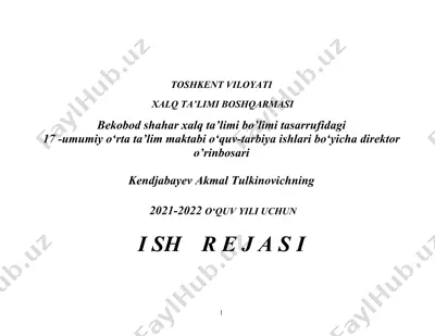 o‘quv-tarbiya ishlari bo‘yicha direktor o‘rinbosari rejasi — DOCX