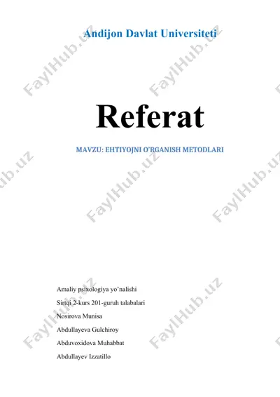 ehtiyojni o'rganish metodlari referati — DOCX