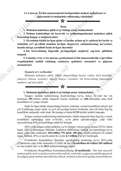 taʻlim muassasalarini boshqarishda mehnat muhofazasi va gigiyenasini taʻminlashda rahbarning vakolatlari — DOCX