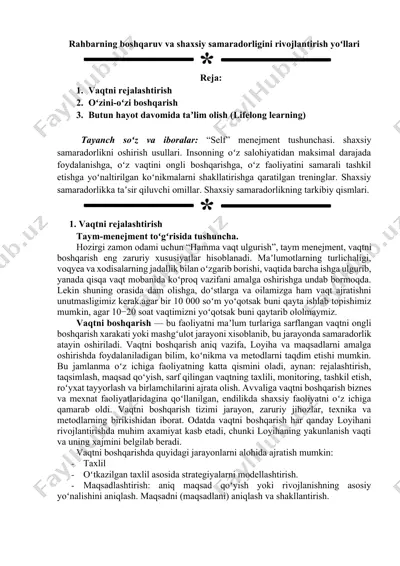 rahbarning boshqaruv va shaxsiy samaradorligini rivojlantirish yoʻllari — DOCX