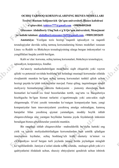 ochiq tarmoq korxonalarning biznes-modellari — DOCX