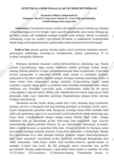 genetikaga doir masalalar yechish metodikasi — DOCX