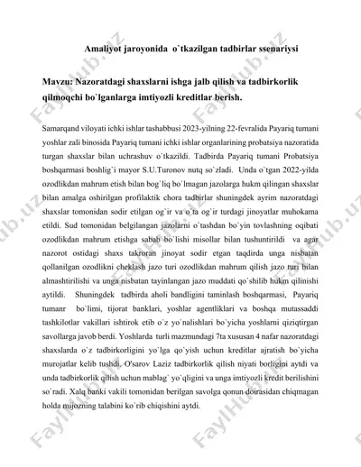 amaliyot jaroyonida o`tkazilgan tadbirlar ssenariysi — DOCX