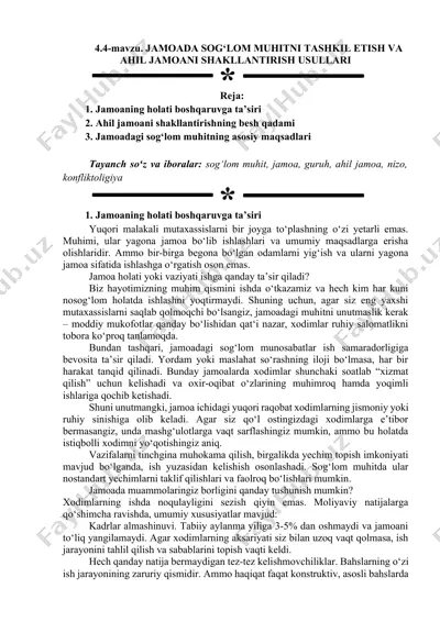 jamoada sog‘lom muhitni tashkil etish va ahil jamoani shakllantirish usullari — DOCX