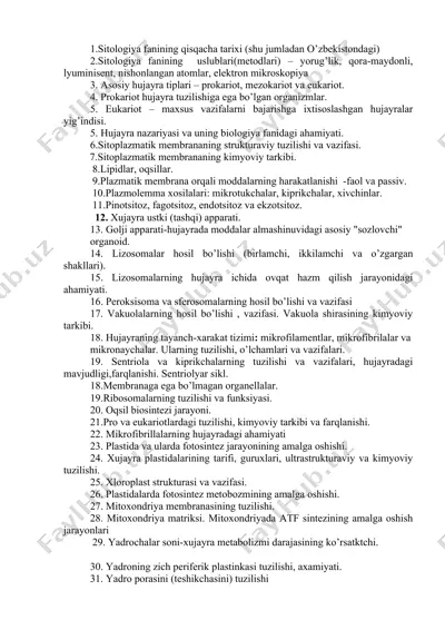 sitologiya fanining qisqacha tarixi (o’zbekistondagi) — DOCX