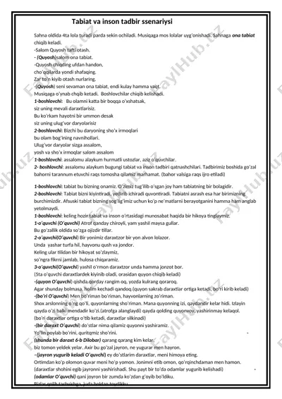 tabiat va inson tadbir ssenariysi — DOCX