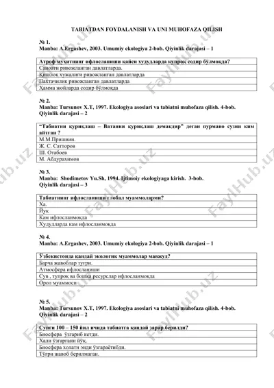 tabiatdan foydalanish va uni muhofaza qilish — DOCX