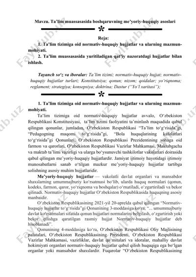 ta’lim muassasasida boshqaruvning meʼyoriy-huquqiy asoslari — DOCX