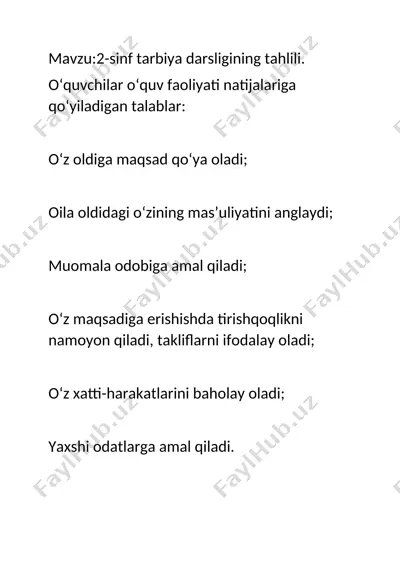 2-sinf tarbiya darsligining tahlili — DOCX