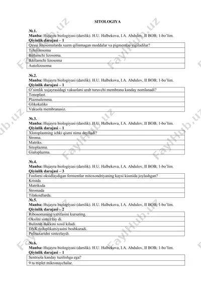 hujayra biologiyasi (darslik) — DOCX