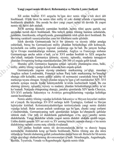 yangi yuqori nemis tili davri. reformatsiya va martin lyuter faoliyati — DOCX