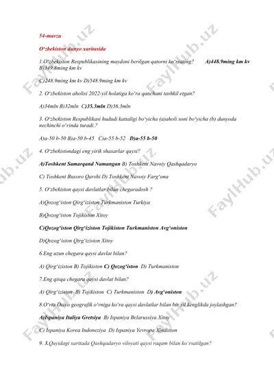 oʻzbekiston dunyo xaritasida mavzu — DOCX