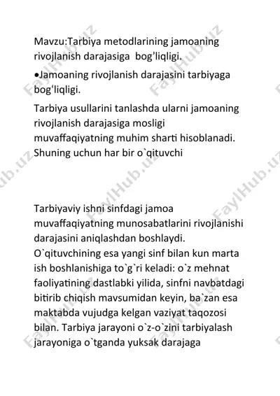 tarbiya metodlarining jamoaning rivojlanish darajasiga bog’liqligi — DOCX