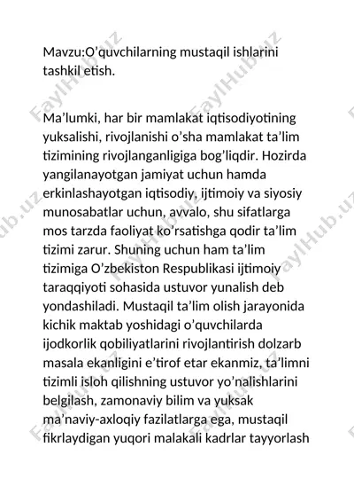 o’quvchilarning mustaqil ishlarini tashkil etish — DOCX