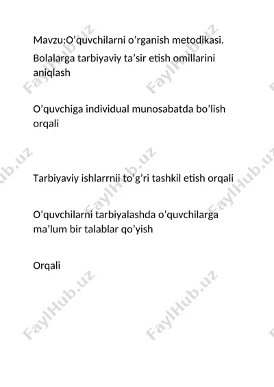 o’quvchilarni o’rganish metodikasi — DOCX