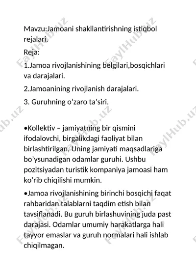 jamoani shakllantirishning istiqbol rejalari — DOCX