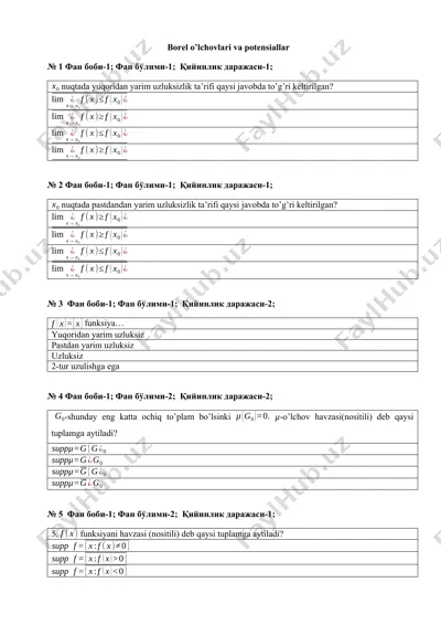 borel o’lchovlari va potensiallar — DOCX