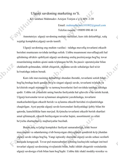 ulgurji savdoning marketing ro’li — DOCX