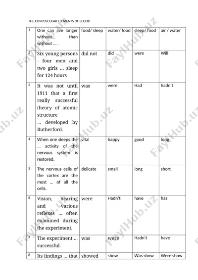 the corpuscular elements of blood — DOCX