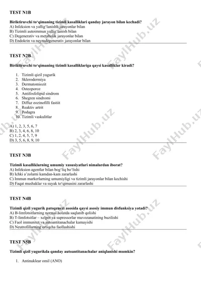 tizimli kasalliklar haqida test savollari — DOCX