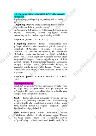 salomatlik fanlari va ular o'rganadigan sohalarni juftlab yozish — DOCX