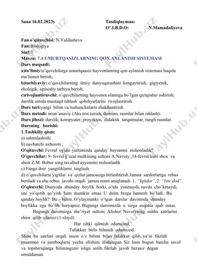 umurtqaasizlarning qon aylanish sistemasi — DOCX