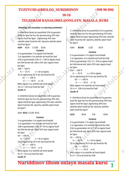 ulotriksga oid masalalar va ularning yechimlari — DOCX