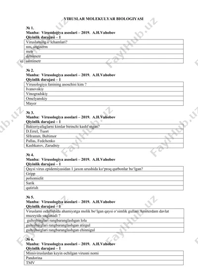 viruslar molekulyar biologiyasi — DOCX