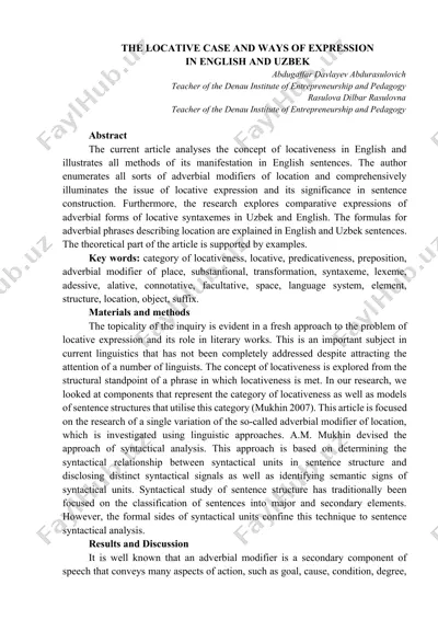 the locative case and ways of expression in english and uzbek — DOCX
