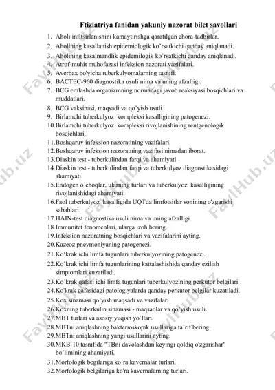ftiziatriya fanidan yakuniy nazorat bilet savollari — DOCX