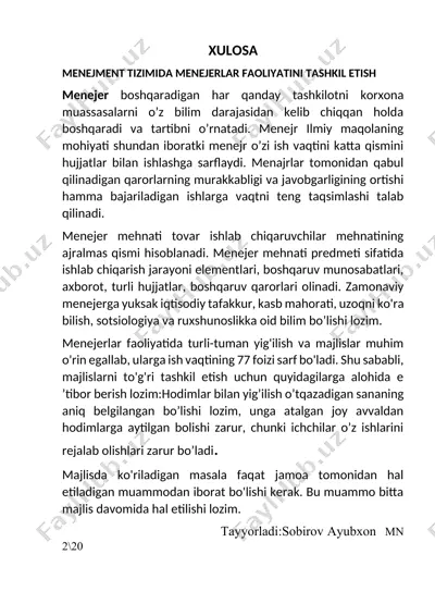 menejment tizimida menejerlar faoliyatini tashkil etish — DOCX